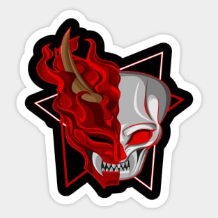 Half skull inside the mask of devil Sticker